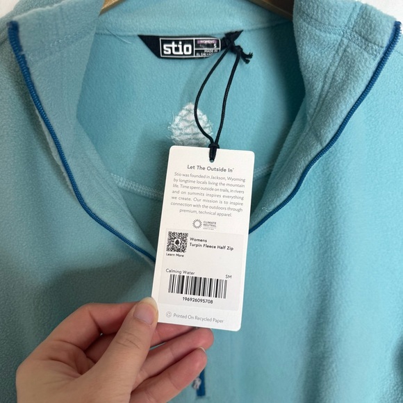 NWT Stio Turpin Half Zip Fleece Pullover Aqua Blue Outdoors Size Small - Picture 2 of 6